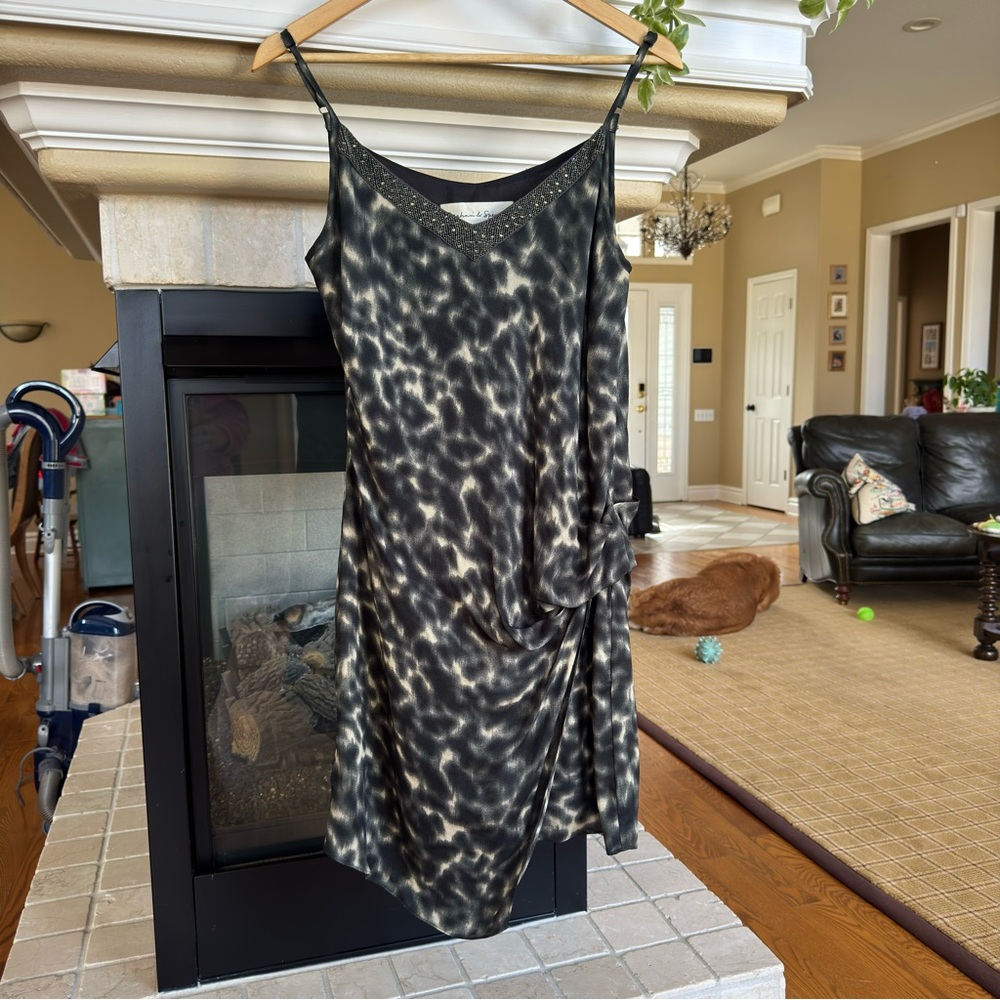 Graham & Spencer Silk Leopard Print Beaded Slinky Mini Dress Size Small‎